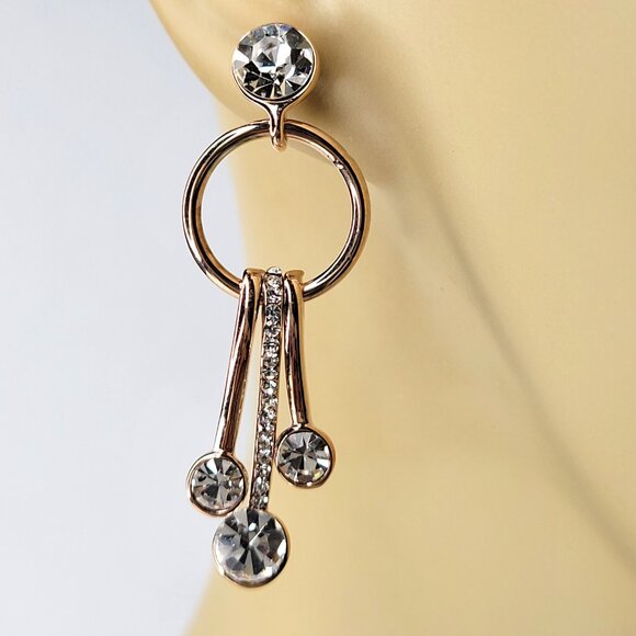 Gold Crystal Dangle Earrings - Picture 2 of 8